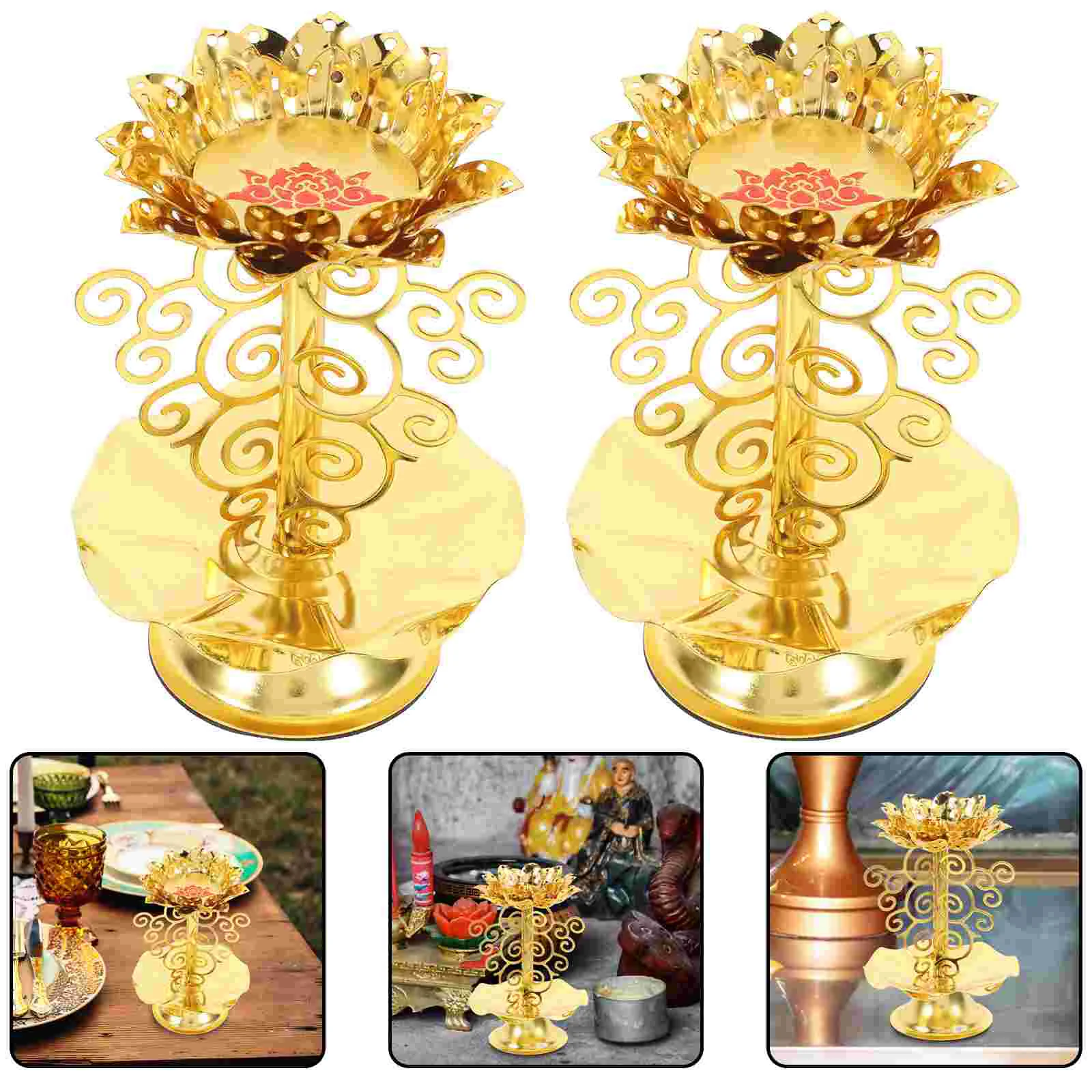 2 Pcs Candlestick Party Decoration Alloy Delicate Butter Lamp Holder Base