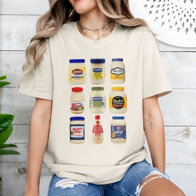 Mayonnaise Graphic Tea Vintage Cute Funny Mayo Lover T-Shirts Short Sleeve Foodie Women Shirt Grunge Aesthetic Female Tops Gifts