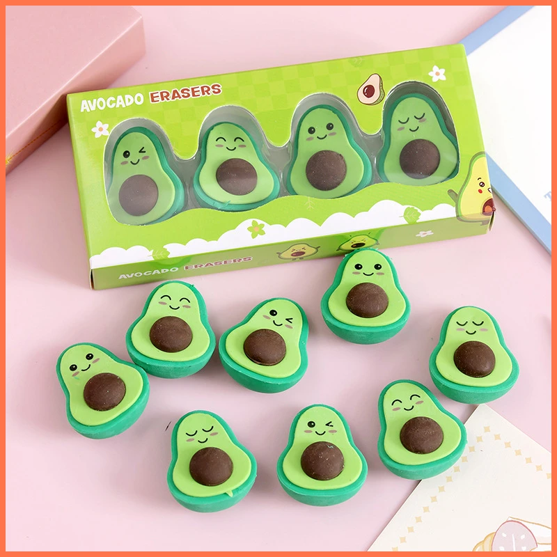 cute emote avocado lapis eraser para criancas kawaii quebra cabeca borrachas destacaveis borracha macia papelaria escritorio material escolar pcs por conjunto 01