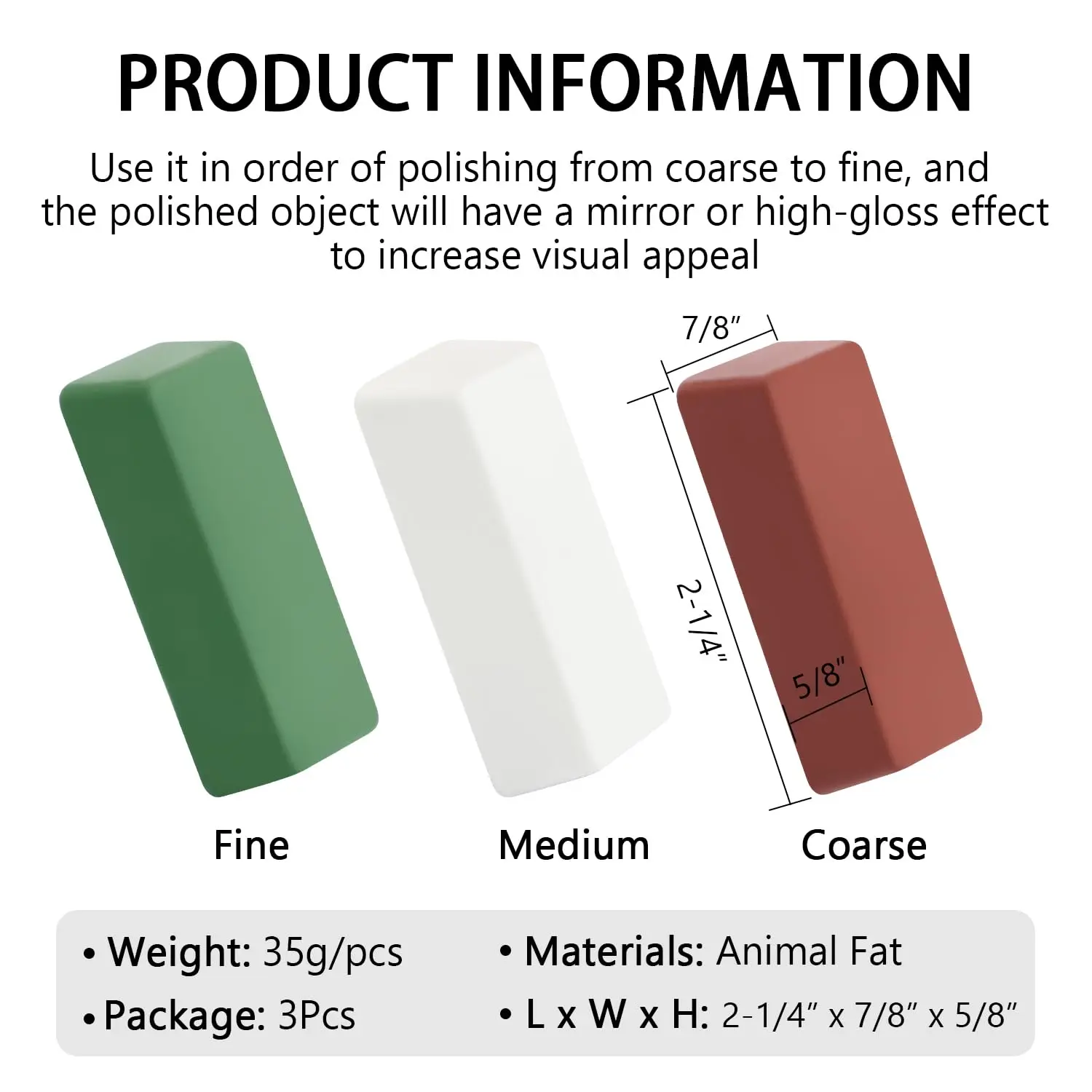 Buffing Polishing Cutting Compounds 4 Oz. Kit -Green Fine/White Medium/Red Coarse for Aluminum Stainless Steel Jewelry Polishing