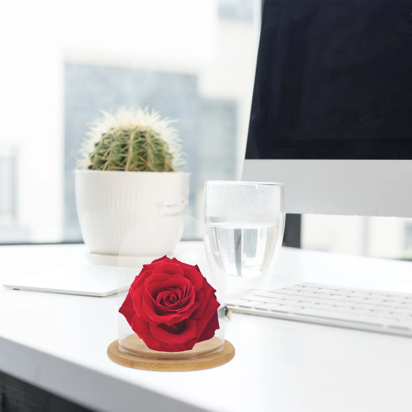 

Transparent Eternal Flower Glass Cover Diamond Shape Table Decoration Glass Display Dome Gift Packaging Cover for Home Shop