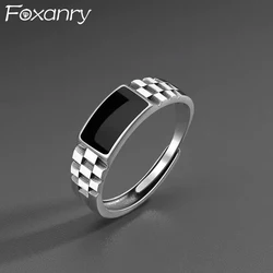 Foxanry Silver Color Black Drop Glaze Rings For Women Couples New Fashion Simple Classic Elegant Creative Daily Party Jewelry
