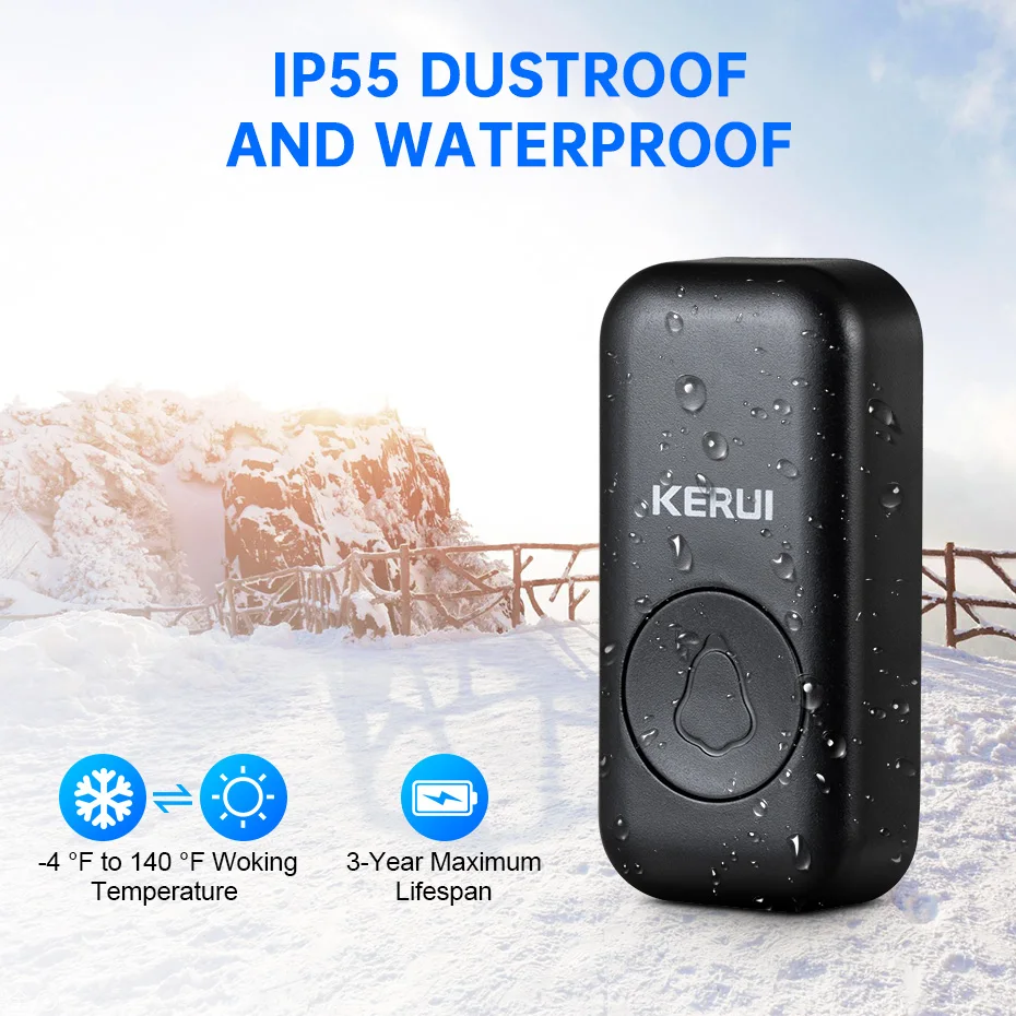 KERUI Wireless Doorbell Waterproof OutDoor Smart Home Door Bell Welcome Melodies Chimes LED Flash Security Adjustable Volume