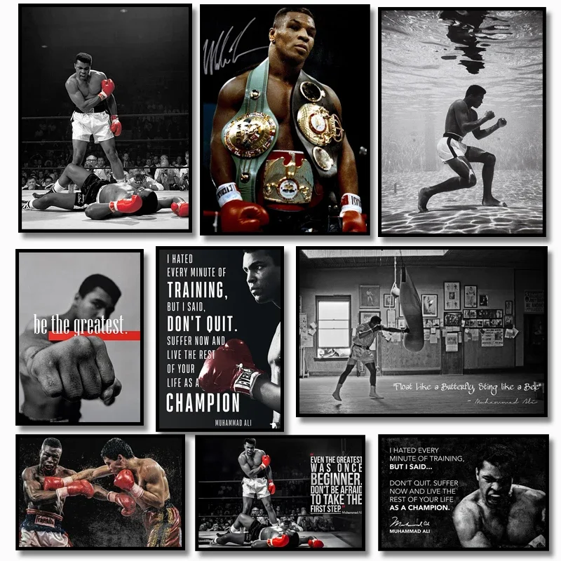 Boxer Wall Art Poster Mike Tyson Muhammad Ali Motivational Quote Home Decor Pictures Prints Canvas Painting Living Room Decor