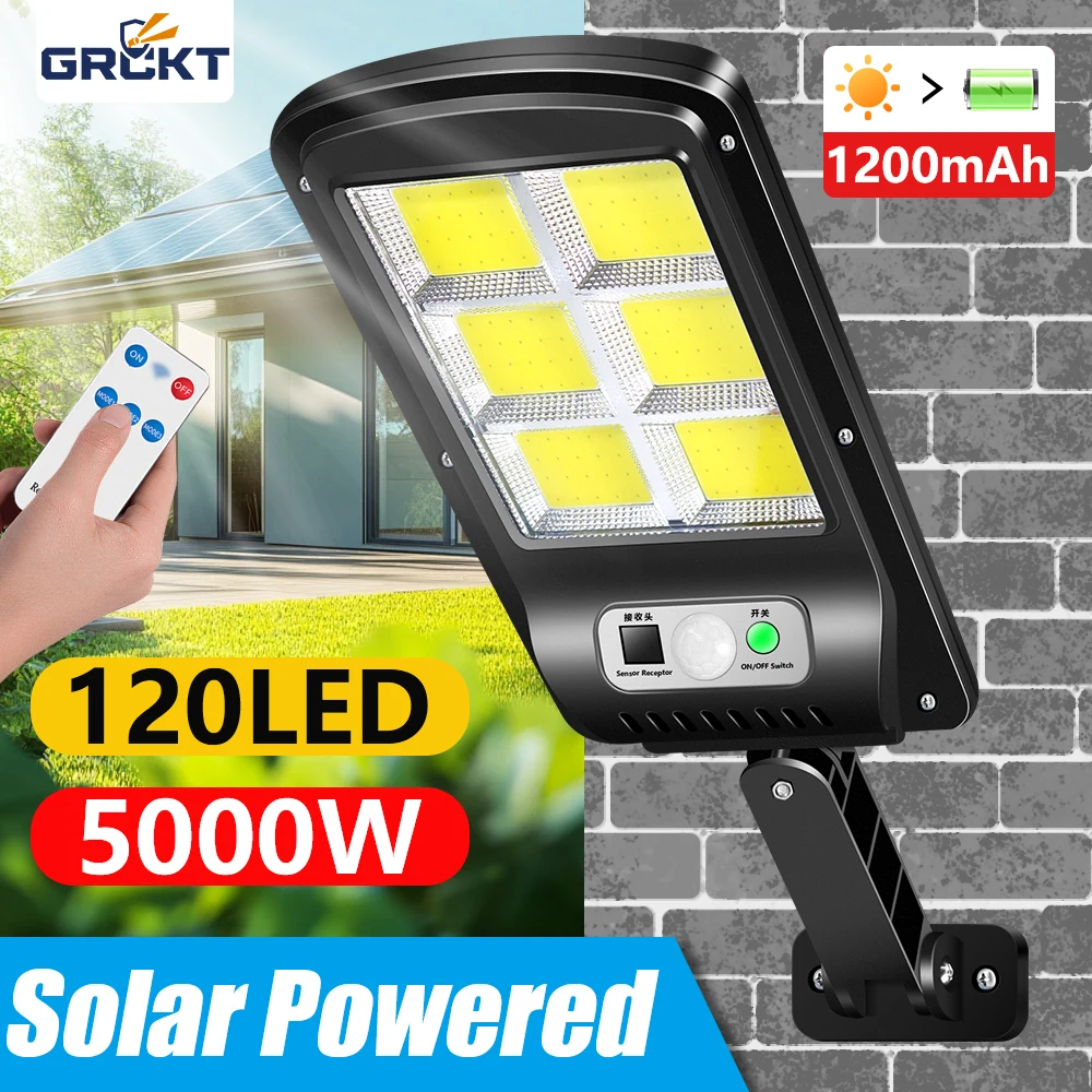 5000W Solar LED Spotlight Outdoor Wall Light 120 LED Lighting IP65 Waterproof Motion Sensor Street Lamp Sunlight For Garden Camp