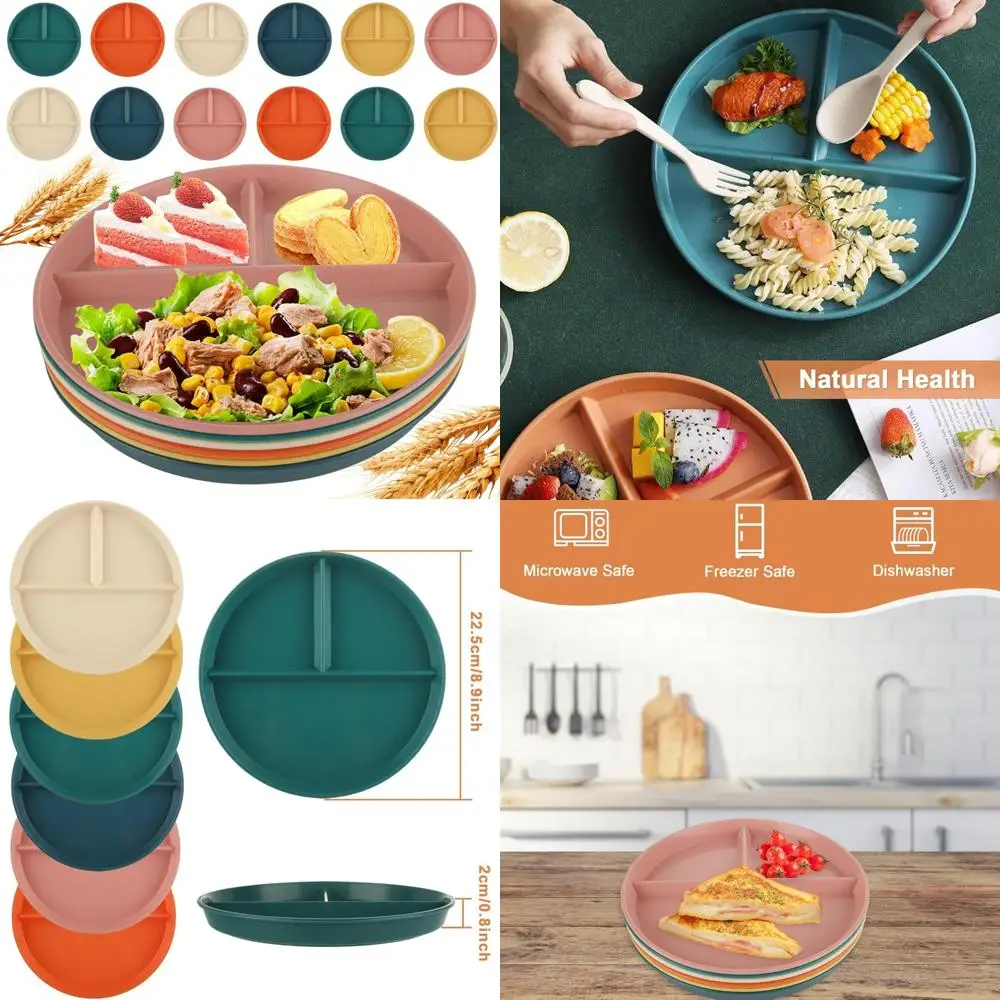 

12pcs portion control plates, divided plates for adults, 9 inch divided plate, unbreakable divided dinner plates, reusable diet