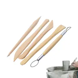 Clay Sculpting Tools 5Pcs Clay Cutting Tools Wooden Handle Ceramic Tools Air Dry Clay Tool Set For Shaping Modeling Home School