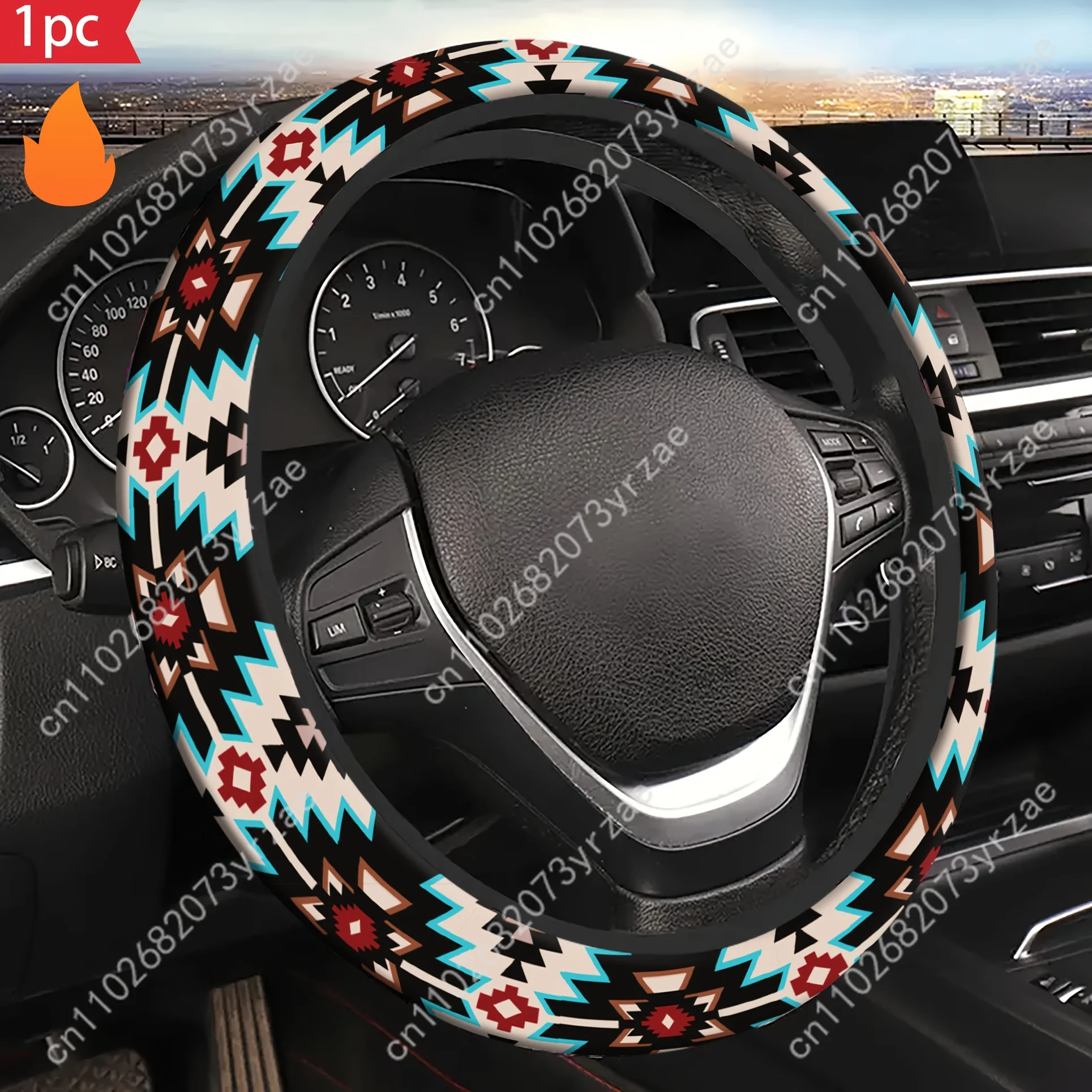 

Aztec-Inspired Chic Print Car Steering Wheels Cover Universal Environmental Friendly Comfortablenon-slip Steering Wheel Wrap
