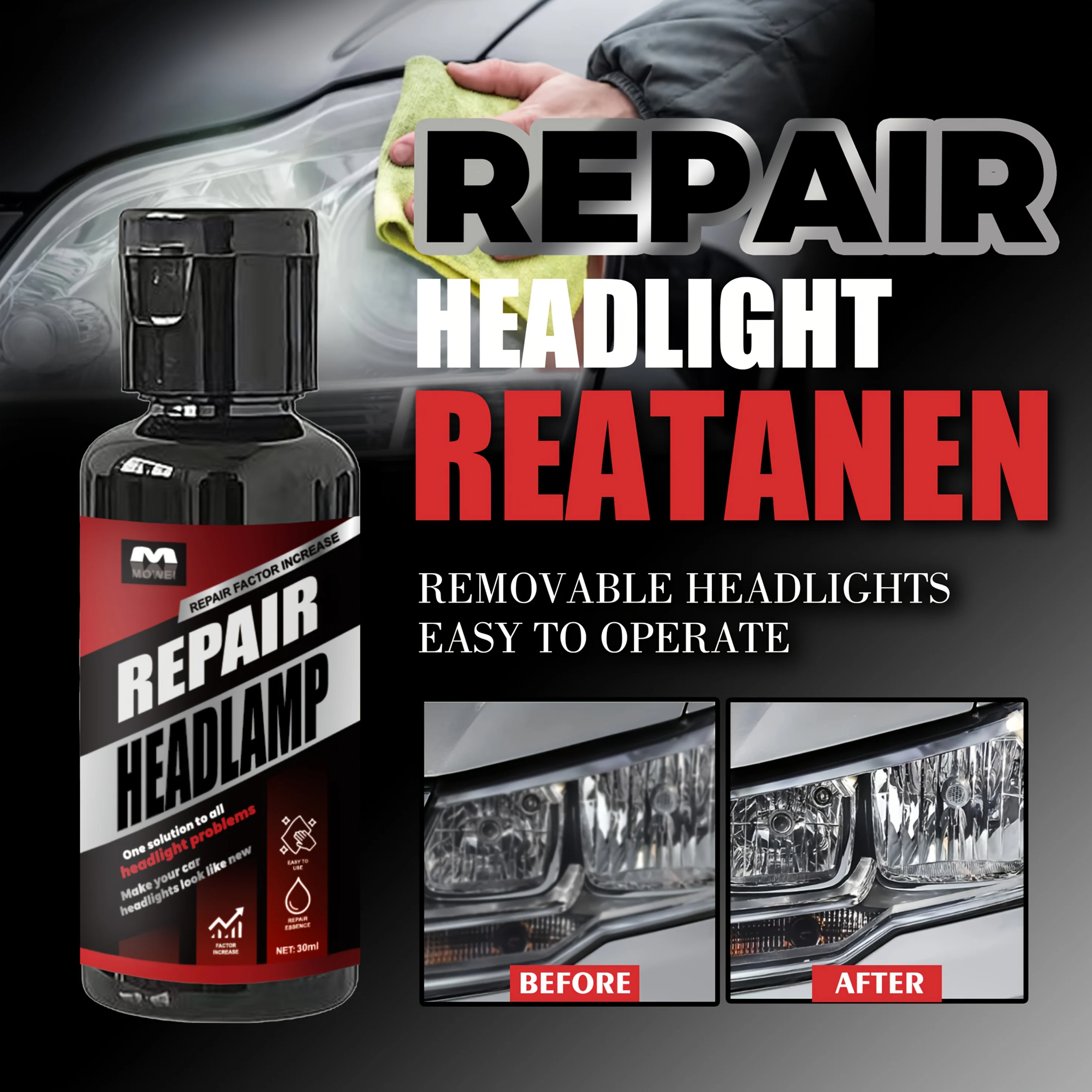 Professional Grade Headlight Restoration Paste - Effortless Headlight Care Kit, Fixes Oxidized, Yellowed, and Cloudy Headlights