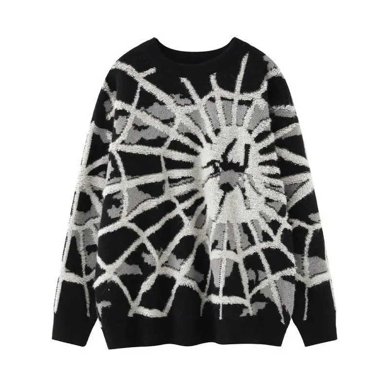 

Street Spider Jacquard Couple High Sweater Men's Autumn Winter Fashion Brand American Oversize Pullover American Christmas Style