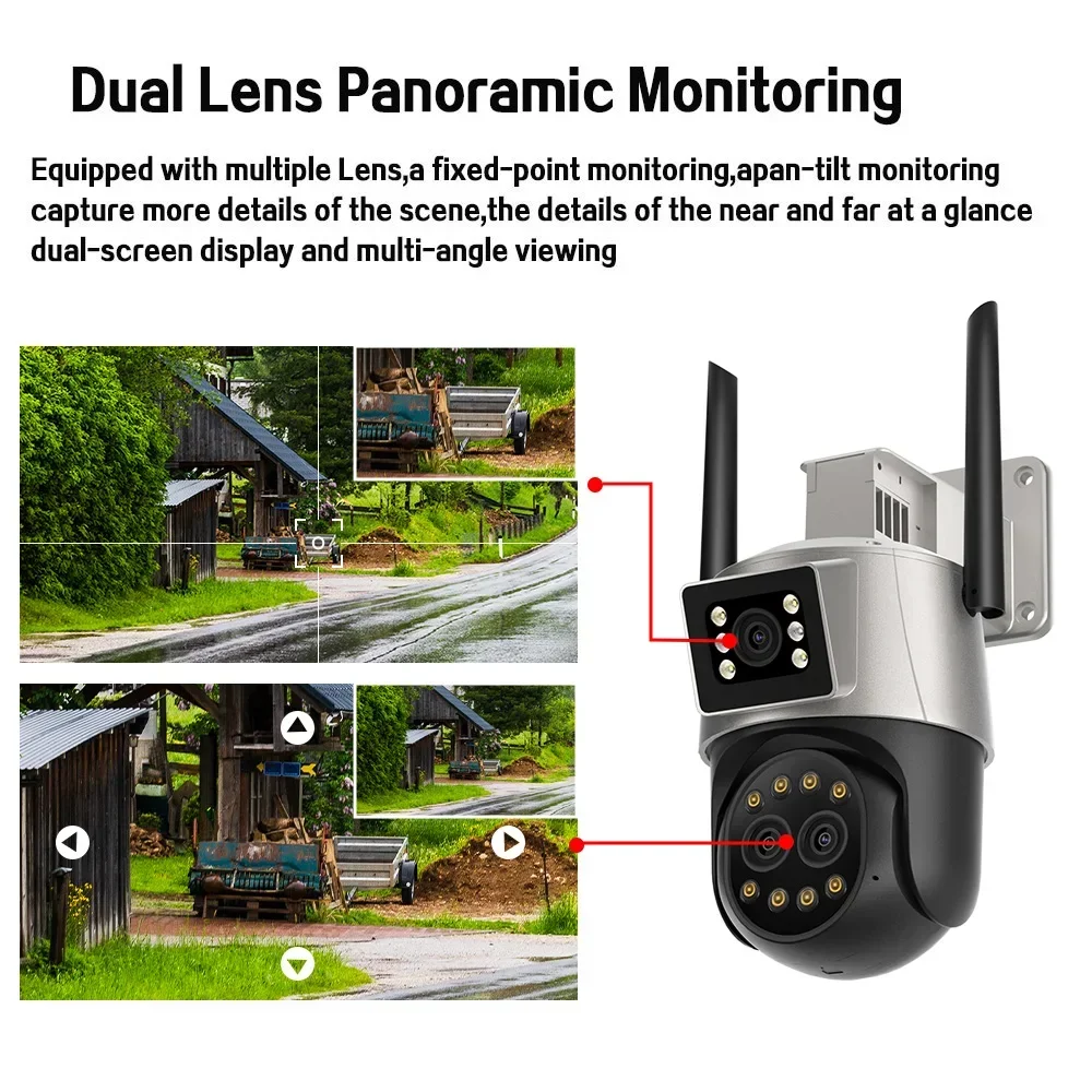 Auto Tracking 12MP Wifi PTZ IP Security Camera Outdoor Three Lens 8X Zoom Wireless CCTV Surveillance Camera Color Night Vision