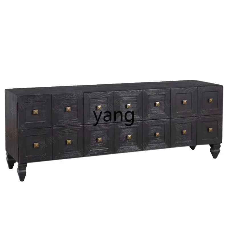 

LTT American solid wood TV cabinet, black retro chest cabinet, simple door storage storage cabinet
