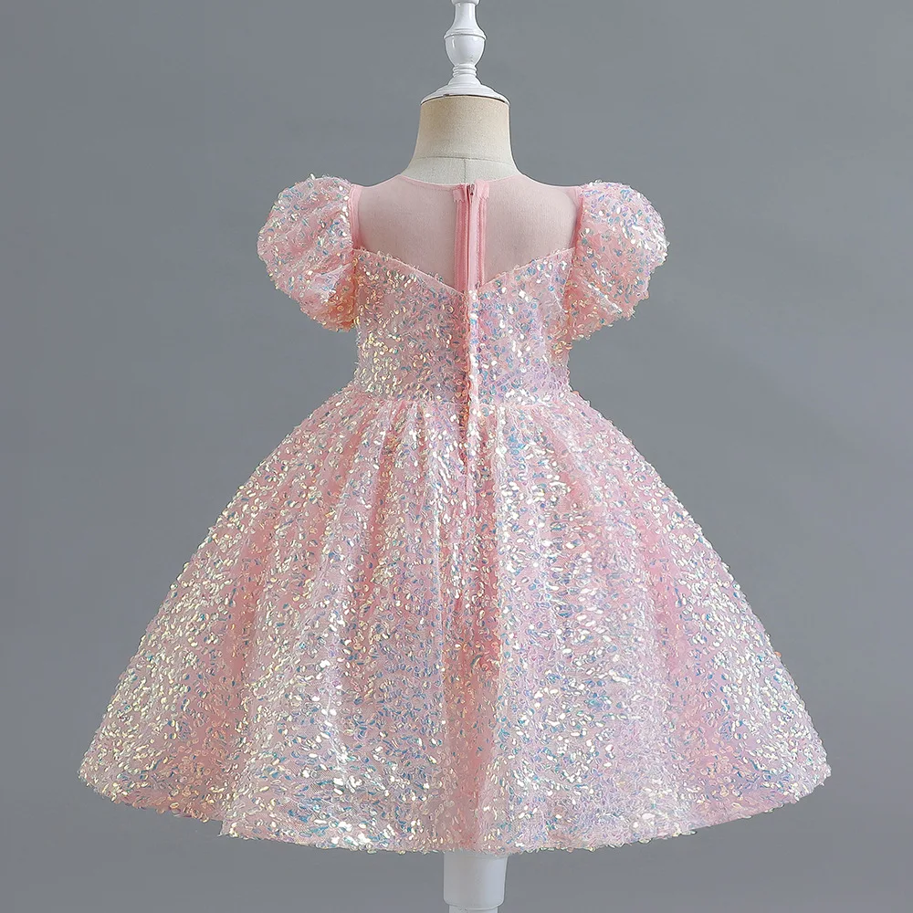 Vestido de dama de honor lila para niños, vestido de Ceremonia de cumpleaños rosa para niñas de 4 a 14 años, lentejuelas, Verano