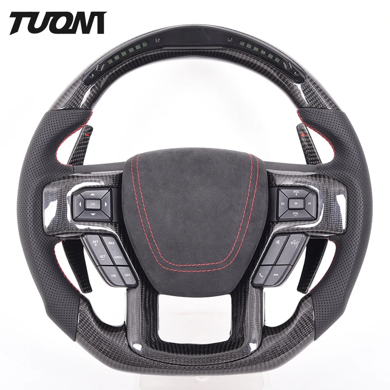 

LED Carbon Fiber Perforated leather Car Steering Wheel FOR Ford Raptor F150 2010 2011 2013 2014