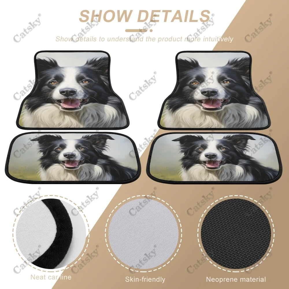 Black Border Collie Animal Dog Car Auto Floor Mats Carpet, 4PCS Customized Cars Mat All Weather Automotive Vehicle Pad Stylish