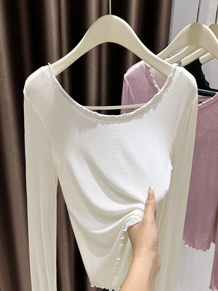 

Женский топ с кружевной отделкой, длинный рукав, весенняя новинка, сексуальный, из чистого шелка, с эффектом «чистого желания»