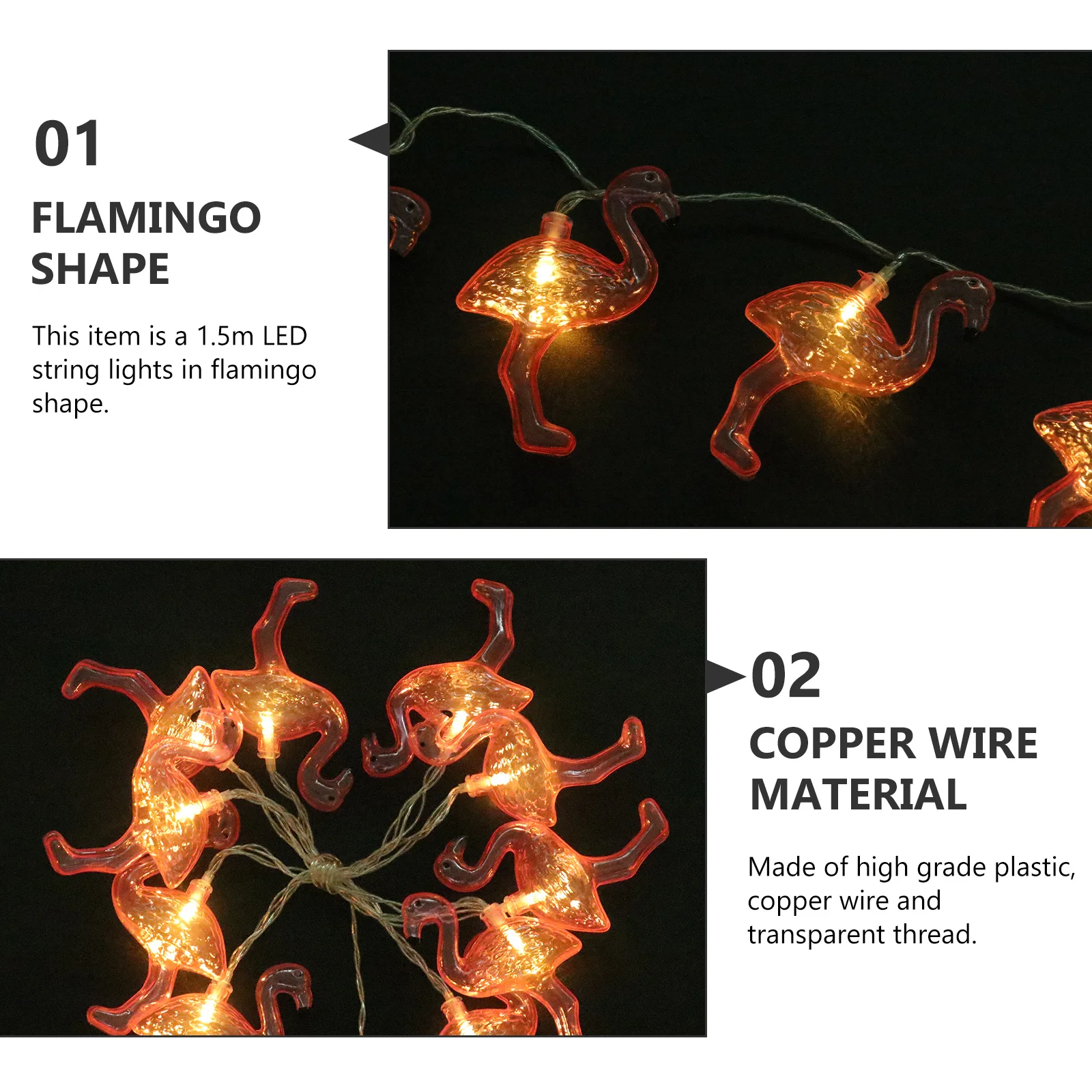 1.5 متر فلامنغو LED سلسلة أضواء عالية الجودة البلاستيك الأسلاك النحاسية خيط شفاف حفل زفاف حديقة ديكور غرفة نوم
