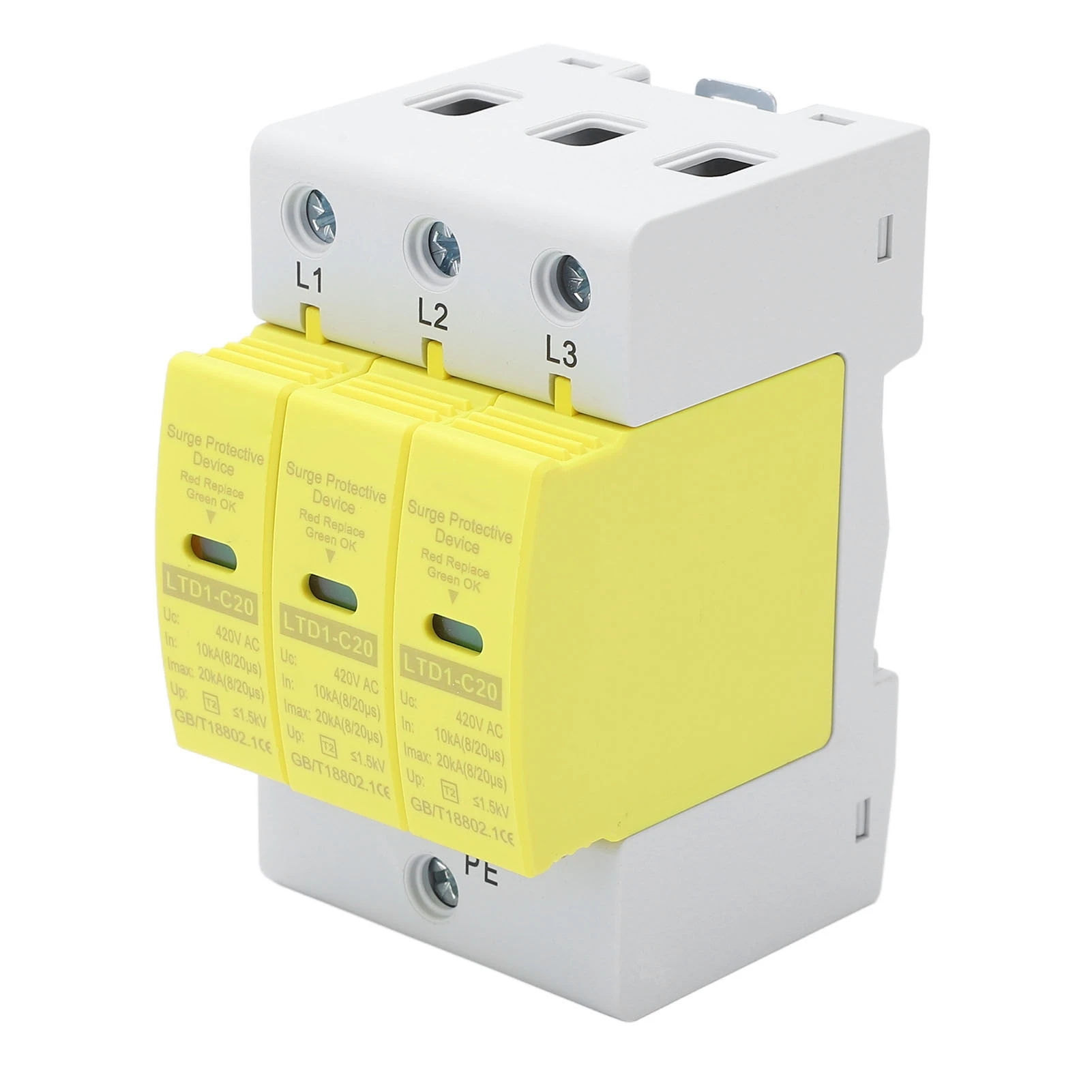 AC Surge Protective Device Flame Retardant PC Shell Quick Response Protective Arrester Device 3P 10‑20KA 420V