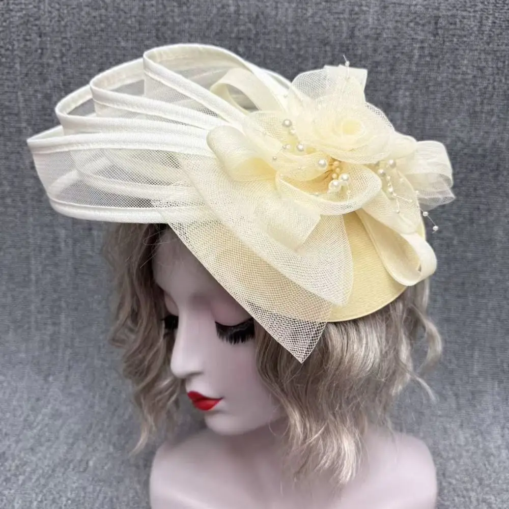 New Sinamay Women Fascinator Hat Mesh Veil Vintage Tea Party Hat Elegant Lightweight Bridal Headpiece Stage Performance