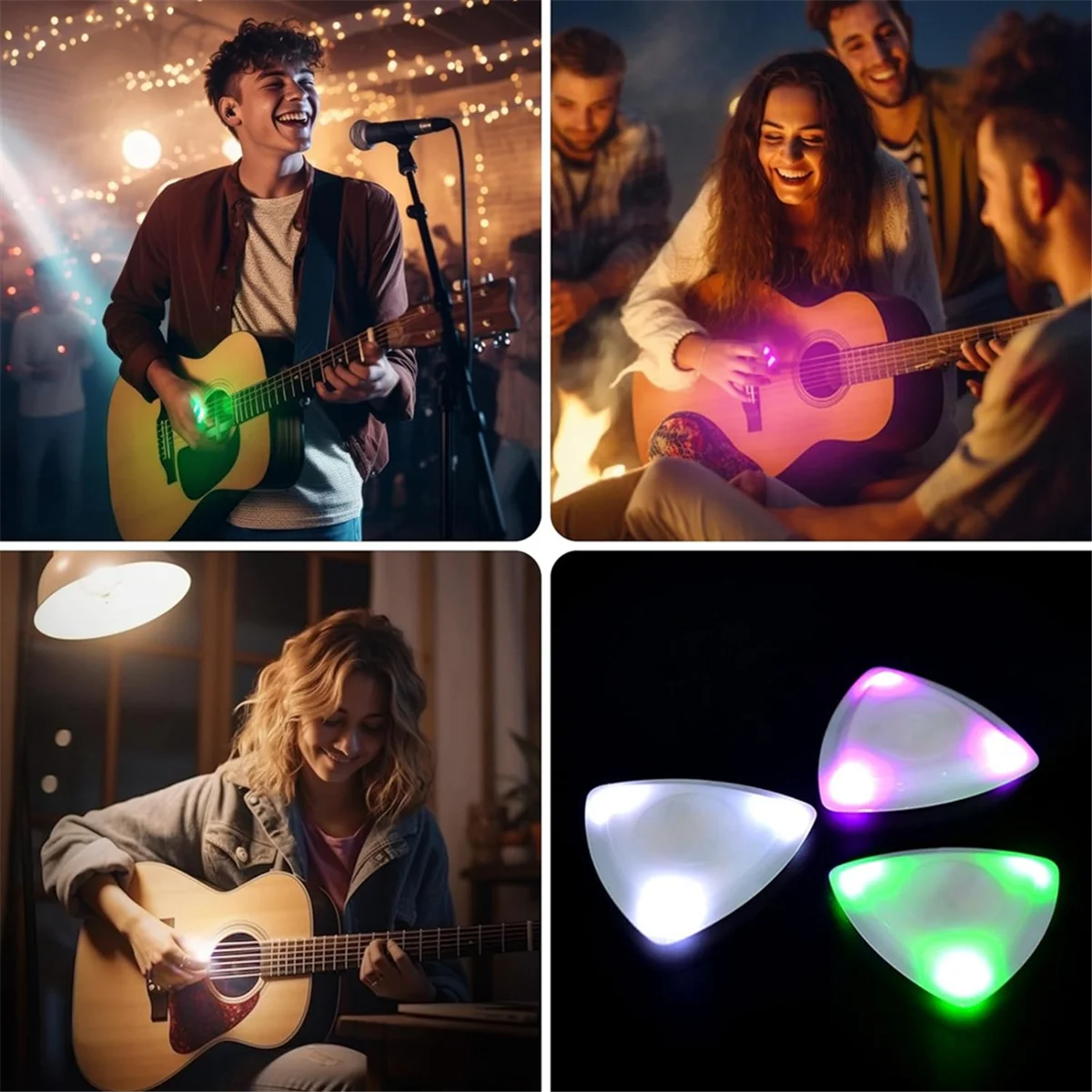 3PCS LED Guitar Pick Bass Plectrum Light Up Beat Pick Glowing Picks with Lights for Ukulele Electric Guitar