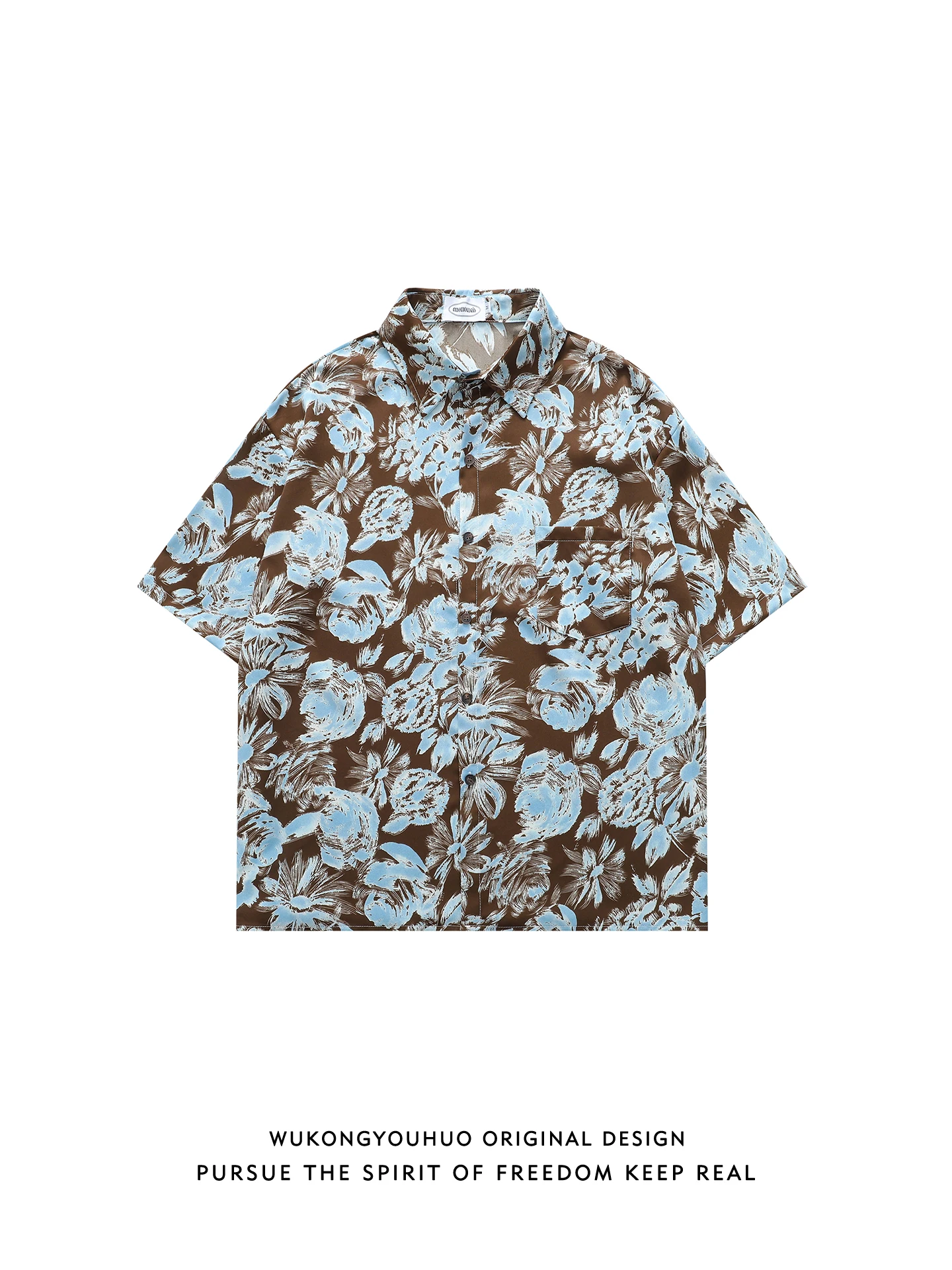 

Summer Faion Retro Floral Print Hong Kong Sle Loose Men's ort Sve irt Couple's f Sve Casual irt Wear Resis...