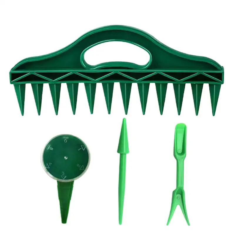 Seeder Spreader Handheld 4-Piece Garden Seeder Seeding Puncher Soil Digger Planter 12 Holes Seedlings Dibber Handheld Planter