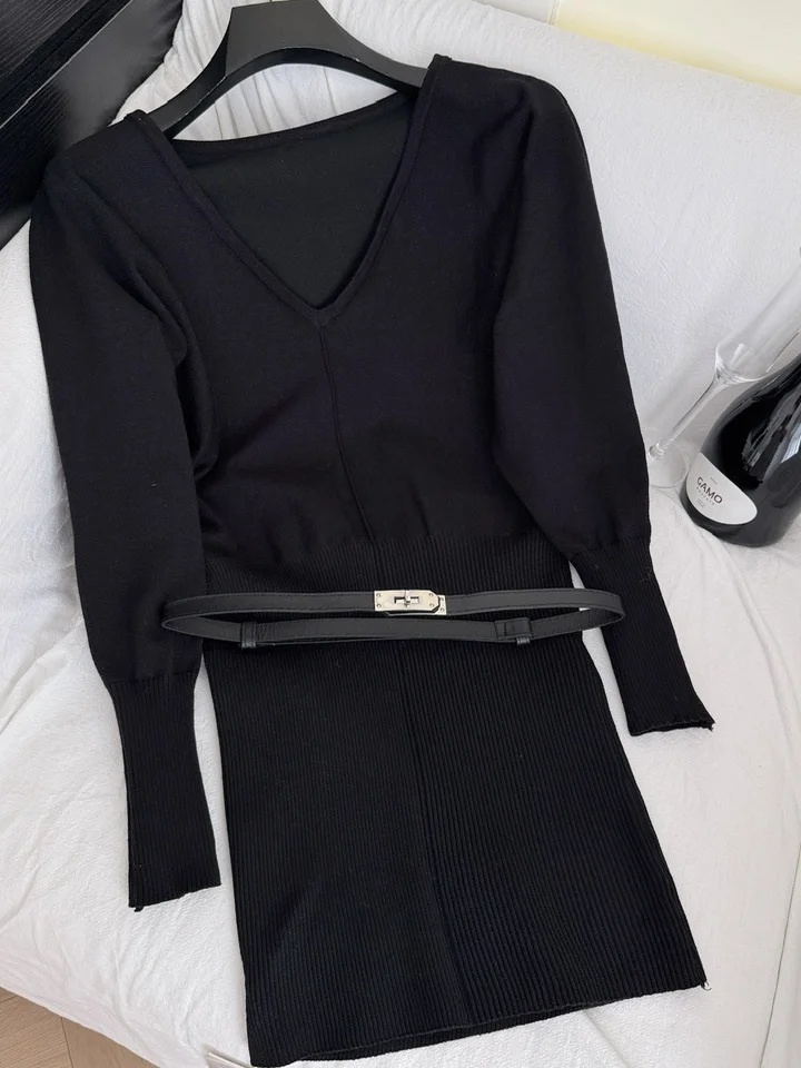 Ele V-Ne ort Dr für Damen mit kleinen Streifen, lang, sexy, figurbetonter Rock mit hoher Taille, modisches Herbst-2025, trendiges Outfit