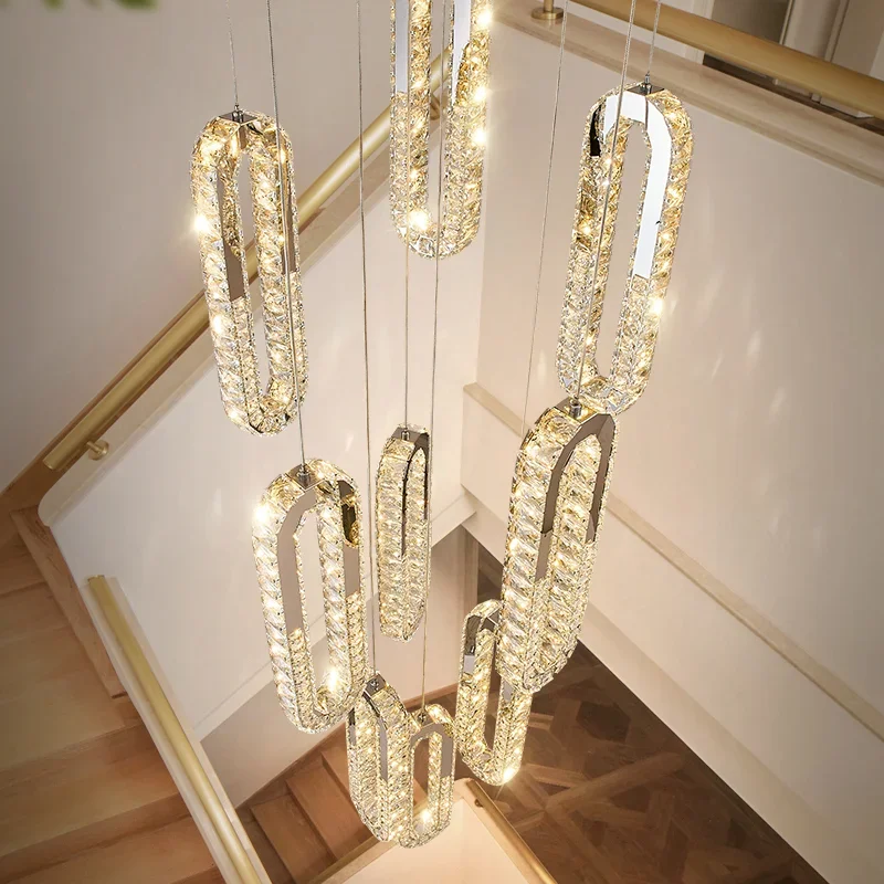 Duplex building large chandelier villa living room  crystal  staircase long