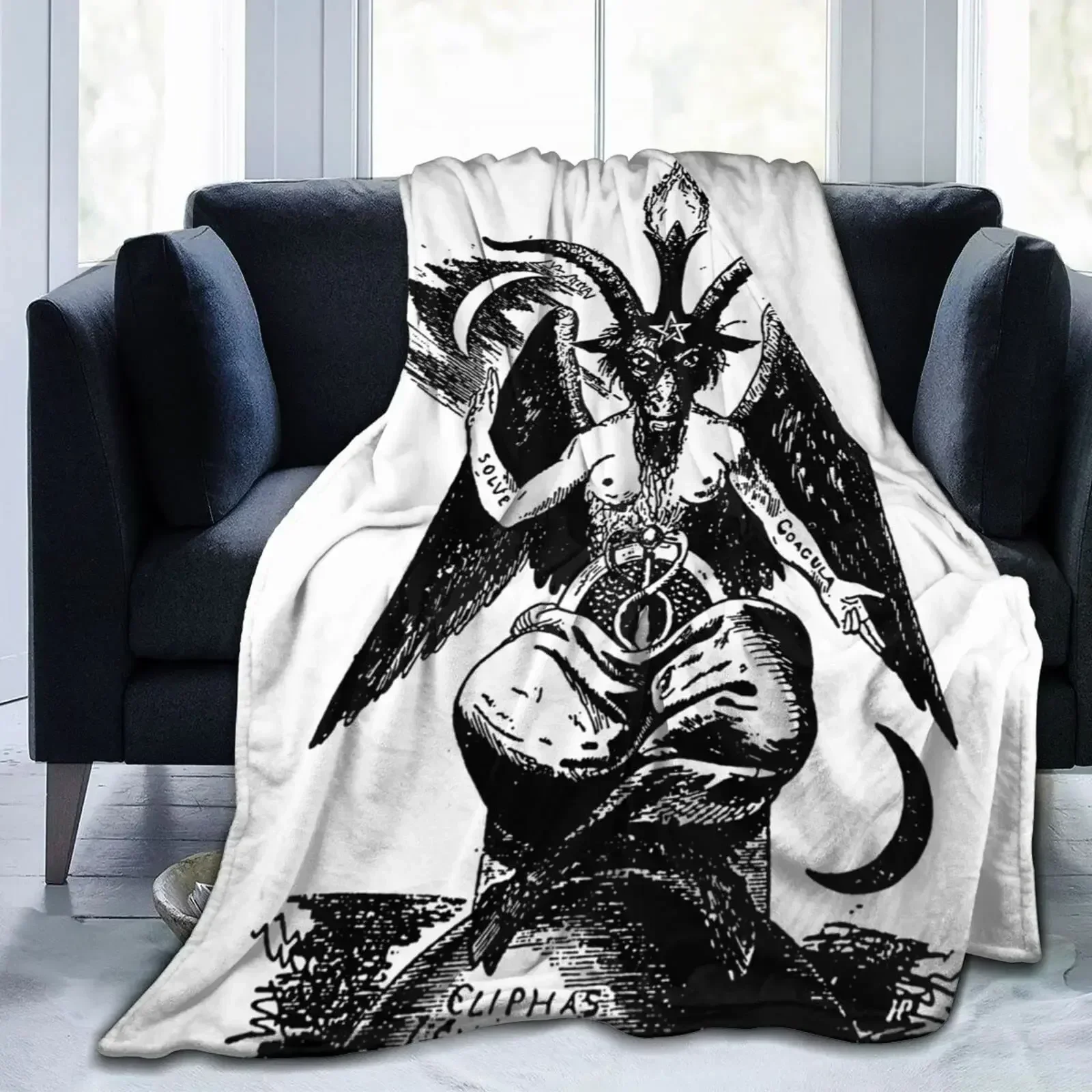 Baphomet Blanket, Warm Home Soft Cozy Portable Fuzzy Throw Blankets for Couch Bed Sofa,Demon Baphomet Satanic Symbol Horror Goat