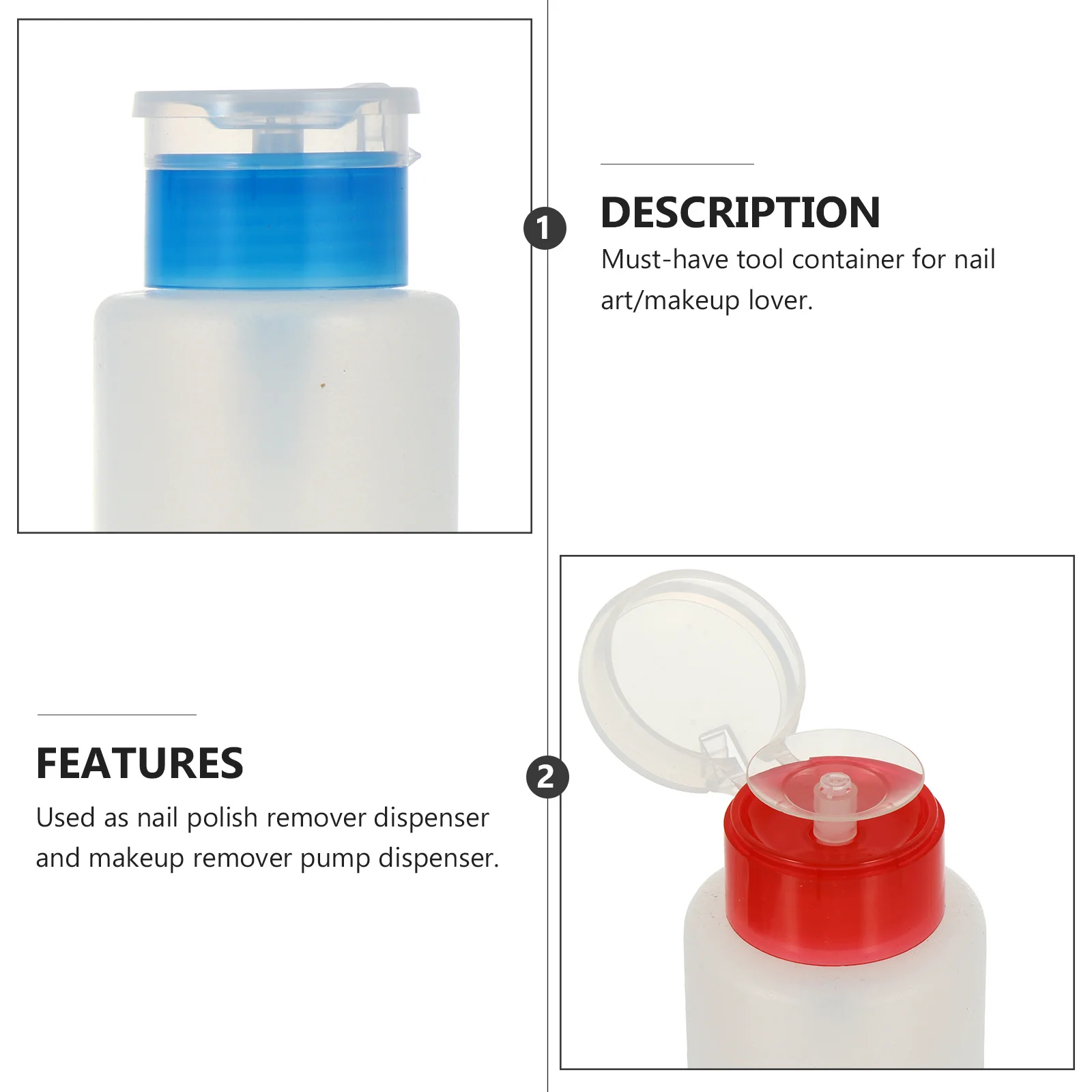 네일 폴리쉬 병 펌프 디스펜서 4개, 액체 보관 푸시 다운 병, 네일 아트 메이크업 리무버 용기, 낭비 없음, 누출 방지