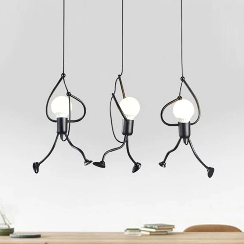 

Подвесные светильники Nordic Little Iron Man, подвесной светильник в стиле ретро, лофт, освещение для детской комнаты, кухни, ресторана, кафе, бара, дома