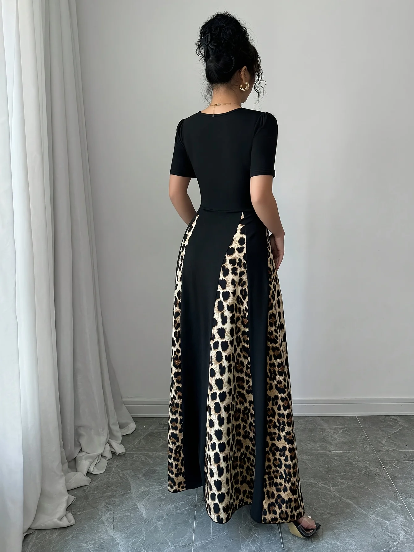 Dresses for Women New Short Sleeve O-Neck Slim Women Dress Leopard Patchwork A-LINE Dress Women Vestidos De Verano Mujer Q1880