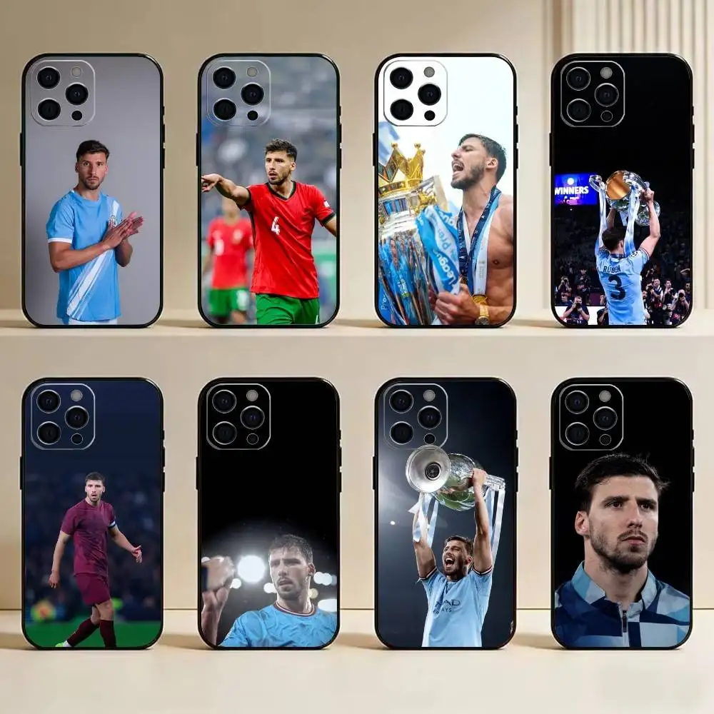 Funda de Silicona Suave Negra para iPhone 17, 16, 15, 14, 13, 12, 11 Plus, Pro Max, XS, con Diseño de Ruben Dias (Fútbol)