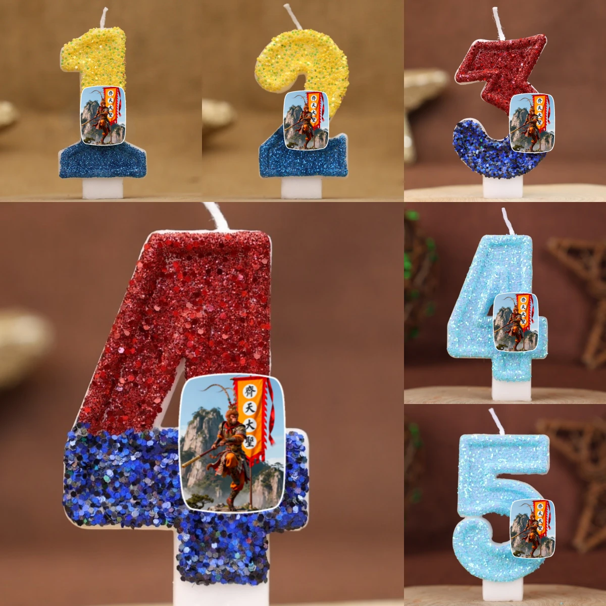 Adorno para Pastel de Cumpleaños del Rey Mono de la Mitología Oriental, Vela Digital Decorada con Números Delicados del 0 al 9 para Niños y Niñas