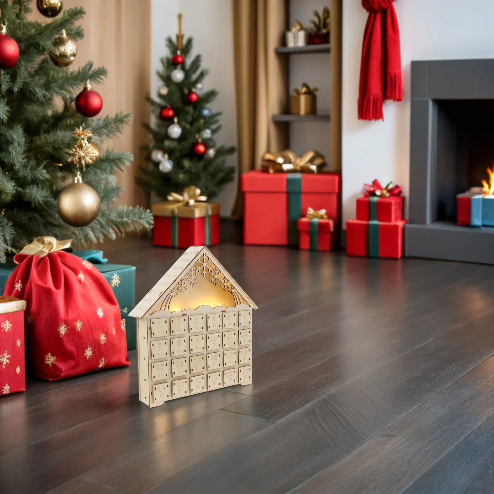 

Christmas Countdown Calendar Holiday Tabletop Decor Wood Advent 24 Drawer