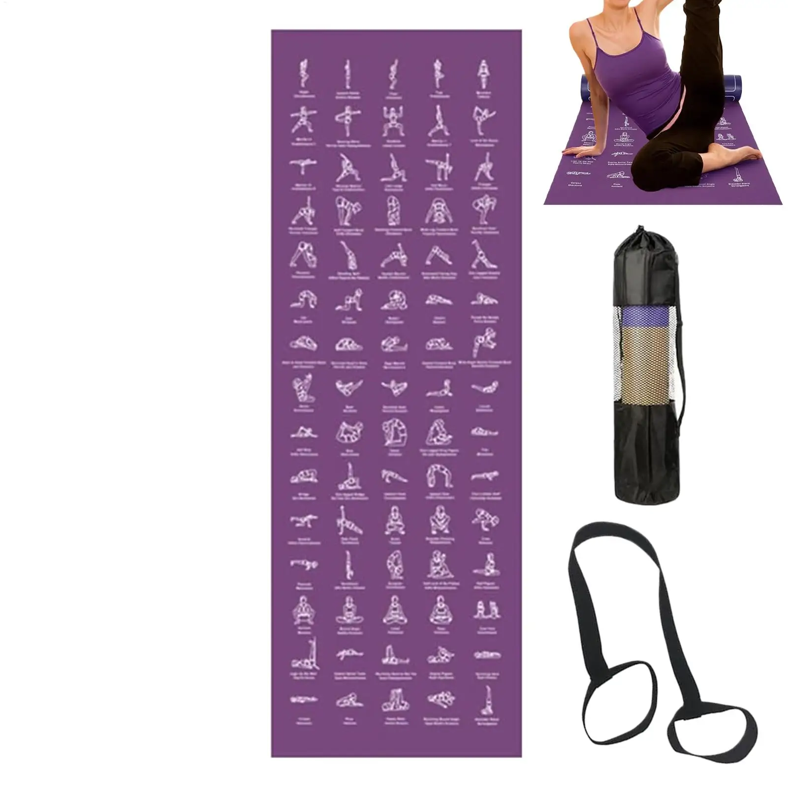 Yoga Mat Anti-Tear Soft With Poses Stretches Fitness Mat Workout Equipment For Indoor Floor Home Travel Gym Studio Pilates
