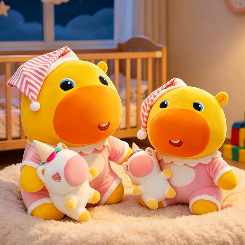 Sleepwear Capybara Plush Toy with Unicorn Doll Soft Fluffy Cartoon Animal Stuffed Pillow Kids Sleeping Companion Birthday Gift