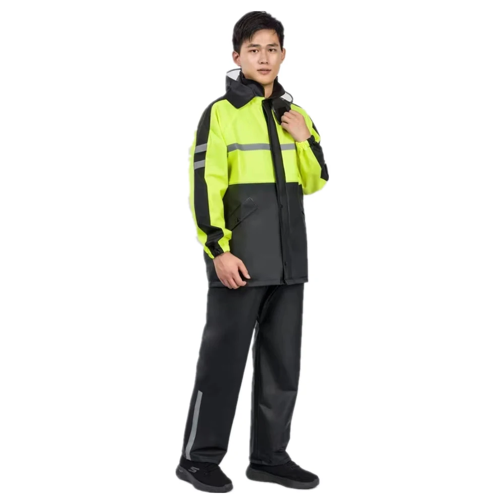 Thickened Motorcycle Reflective Raincoat Set PVC Knitted Raincoat Rain Pants Battery Car Split Raincoat Deliveryman Raincoat