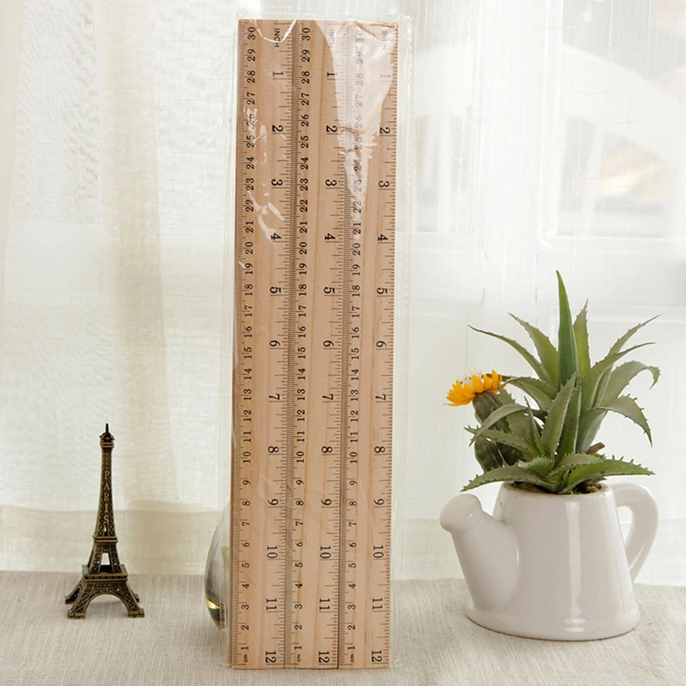 30pcs Wooden Straight Ruler School Double Scale Measuring Metric System Office Use Precision Storage Friendly