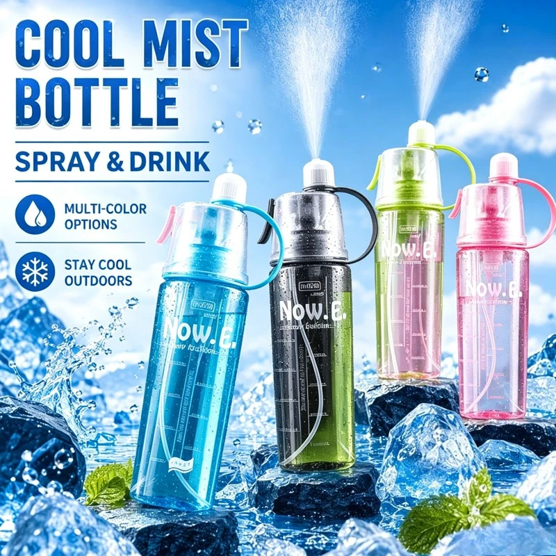 1-4PCS 20oz Spray Misting Water Bottle Portable Sports Cup with Fine Mist Cooling for Summer Outdoor Cycling Running Hiking