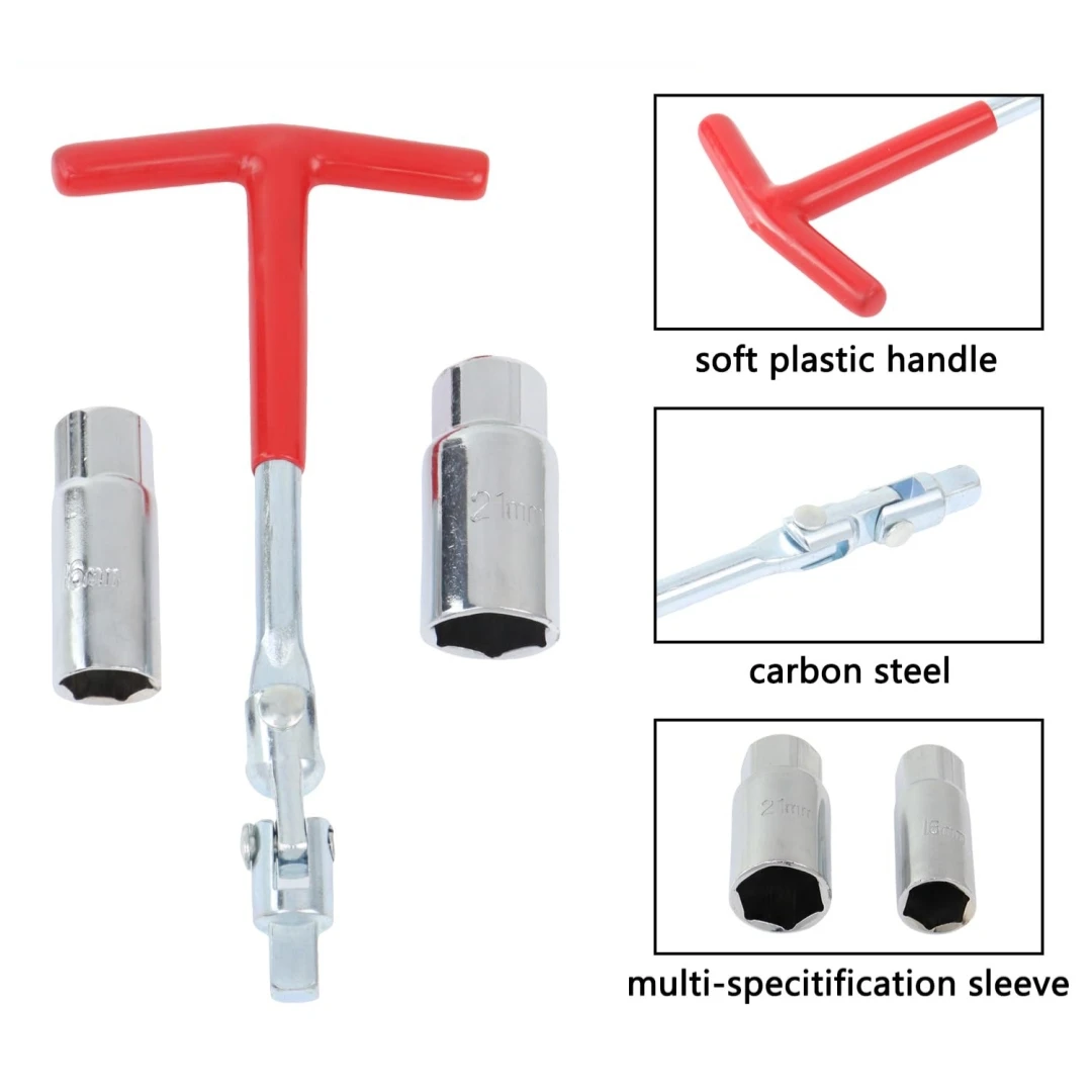 3 In 1 Car Motorcycle Spark Plug Wrench Set T Handle 5/8 Inch 13/16 Socket Removal Tool Universal Joint Hand Tool view 4