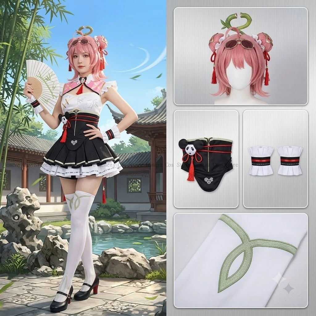 NTE Chiz Xiaozhi かわいいピンクの袍ドレス女性ステージパフォーマンスコスプレ衣装 – セット + ウィッグ、大人用ハロウィンカーニバル衣装 1