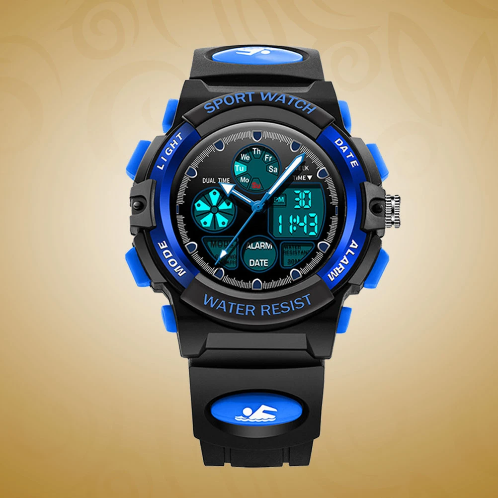 Digital Watches Blue Child Stopwatch Waterproof Wristwatch Student 30M LED Light Multifunction Timer Calendar Durable Ages