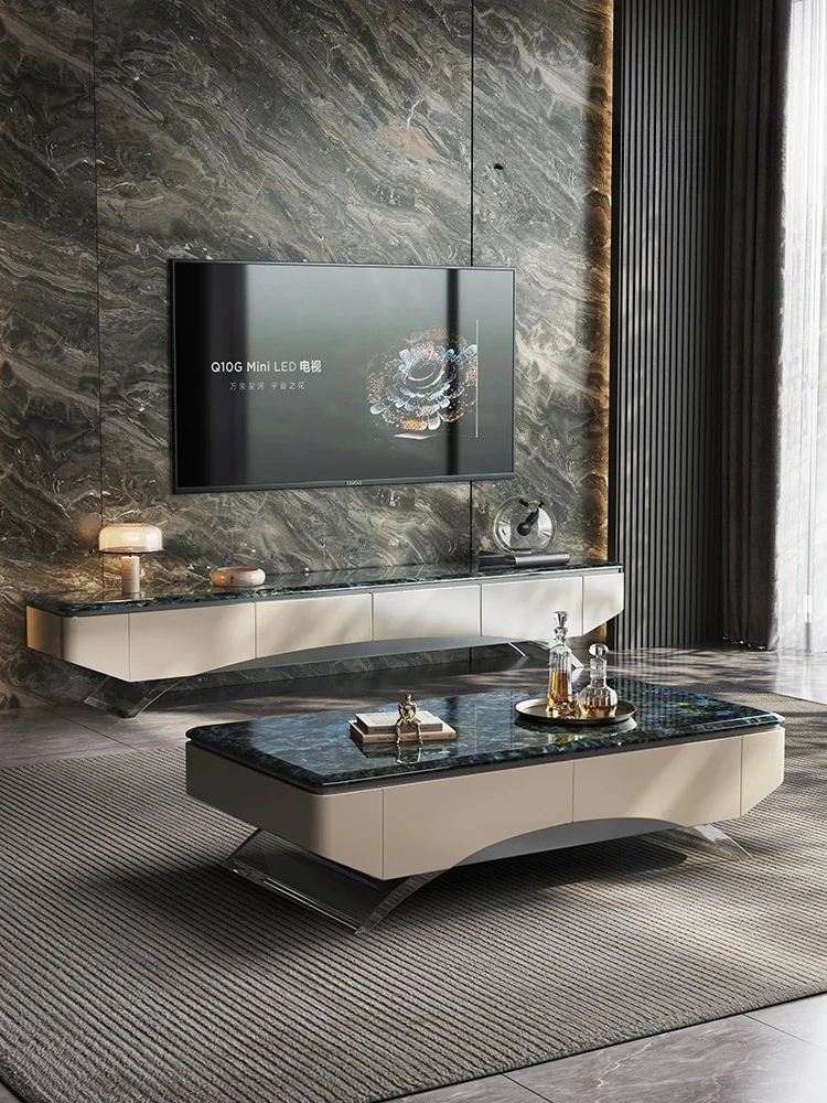 

Журнальный столик Kingfisher из натурального мрамора с черной крышкой, комбинированный светильник для ТВ-шкафа, роскошный подвесной журнальный столик для гостиной