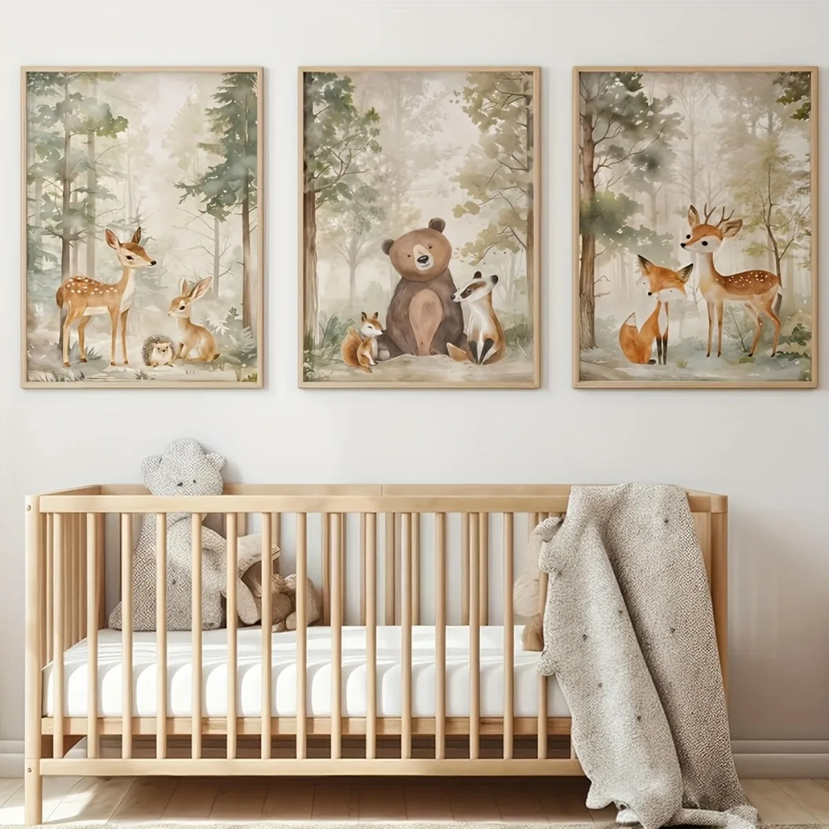 3pcs/set Forest Wildlife Jungle Canvas Print Poster Cute Bear Fox Animal Art Prints Living Room Nursery Wall Art Home Decor