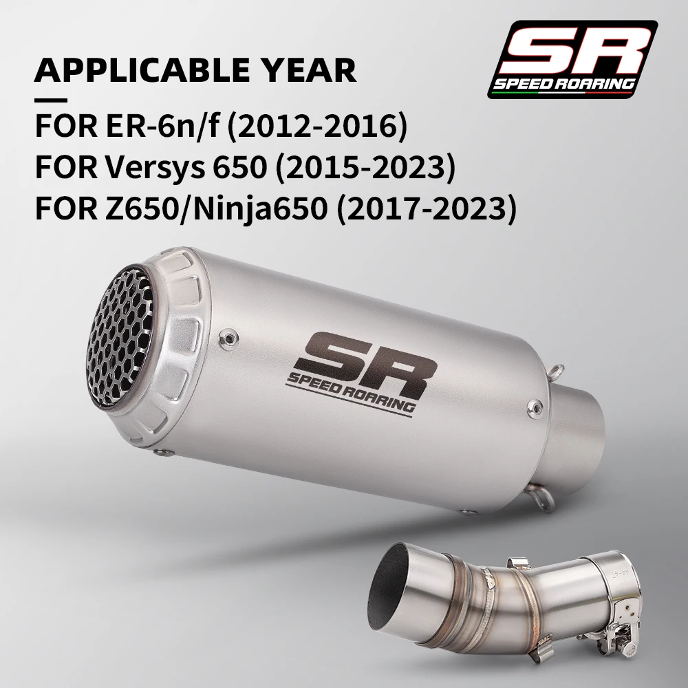 Motorcycle Mid Rear Exhaust Muffler Complete Pipe For ER-6n/f 2012-2023 Versys 650 Z650 Ninja650 Replacement Accessories