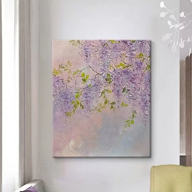 Nordic Light Luxury Flower and Grass Hanging Paintings Pure Handmade Oil Painting Living Room Room Decoration Painting Corridor