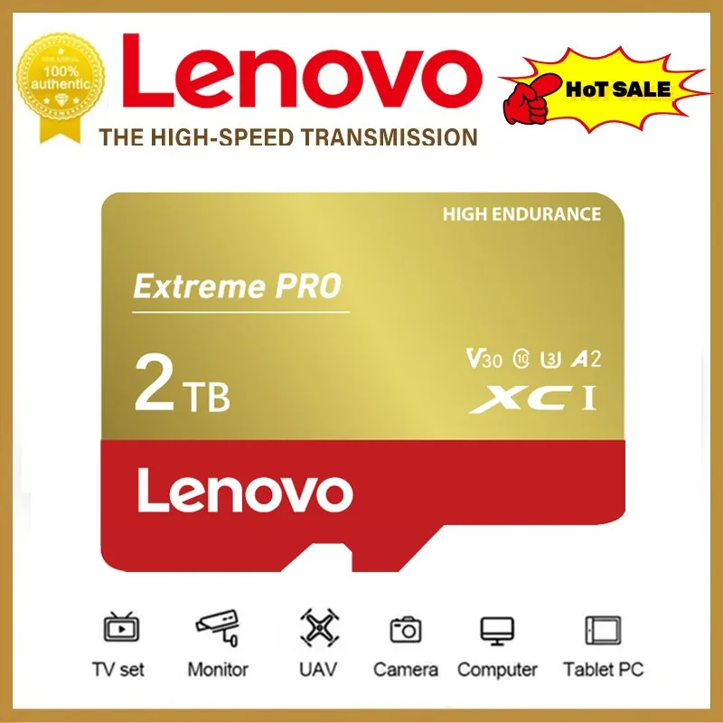 Lenovo-Carte mémoire flash haute vitesse pour appareil photo et téléphone, Micro TF, Carte SD, Classe 10, 2 To, V30, 128 Go, 512 Go, 256 Go