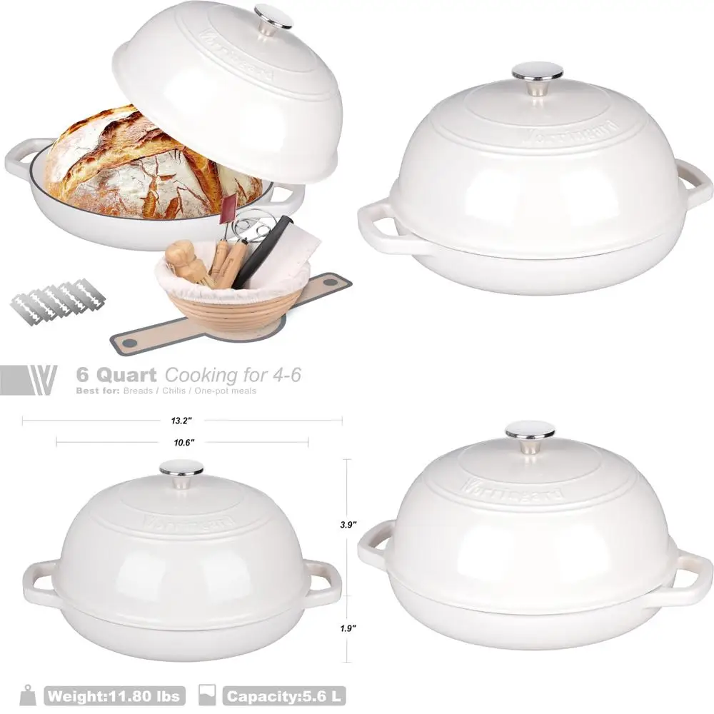 

Голландский горшок для выпечки хлеба с крышкой, эмалированный чугун, идеально подходит для расстойки хлеба и выпечки, идеально подходит для аутентичного су