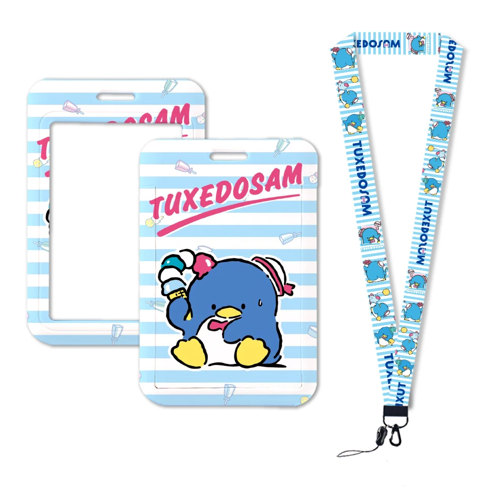 W Cute Tuxedo Sam ID Badge Holder Neck Strap Sanrio Subway Card Holders Student Campus Lanyard Credential Holder